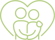 memory-care-icon Simple green line art showing two figures embracing within a heart, symbolizing caregiving and support.