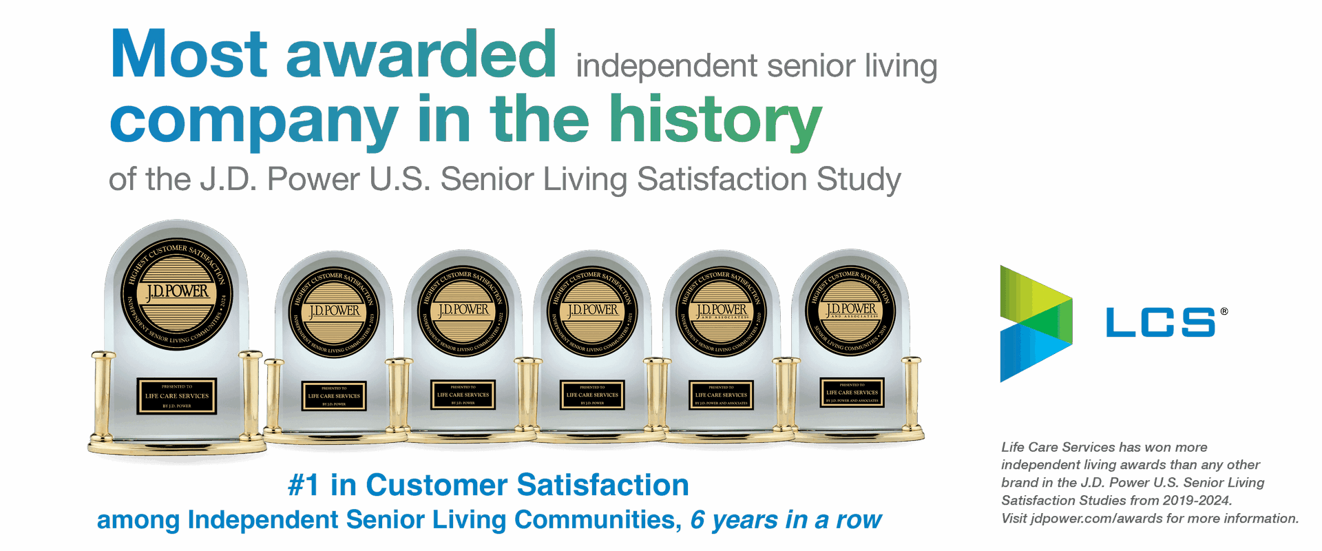 JD Power Award 2023-Digital art 1559x650-Color Life Care Services named most awarded company in the J.D. Power U.S. Senior Living Satisfaction Study.