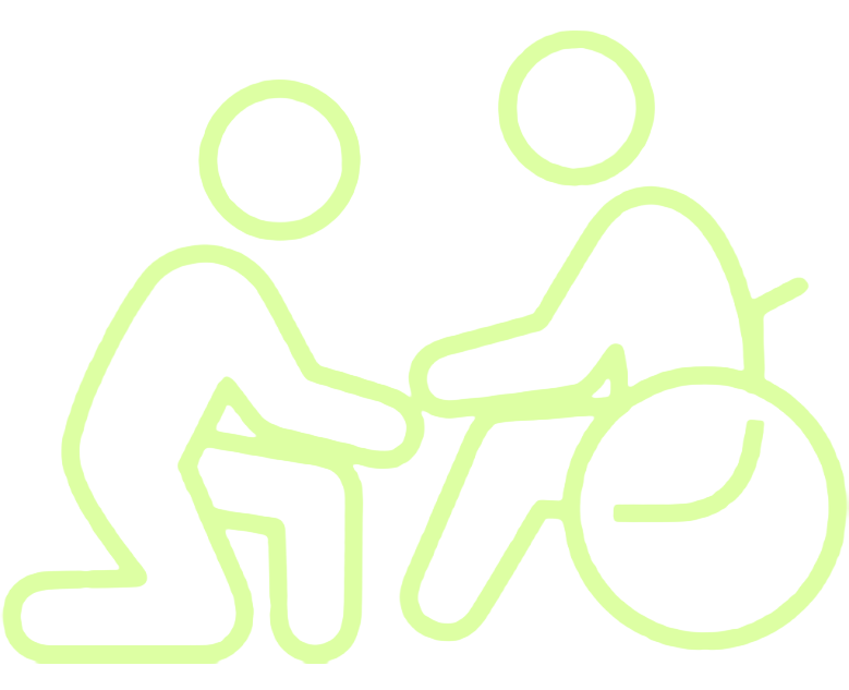 assisted-living-icon-bright illustration of figure assisting another figure in a wheel chair