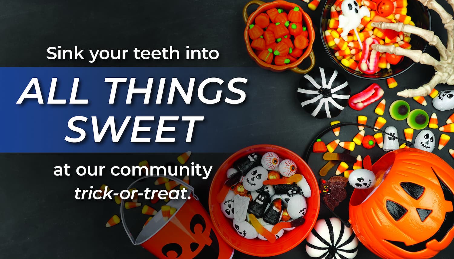 Halloween candy baskets and candy flowing out