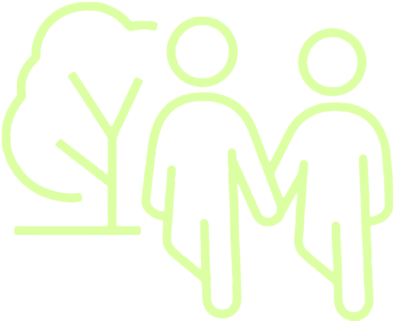 independent-icon-bright illustration of two figures holding hands walking in nature